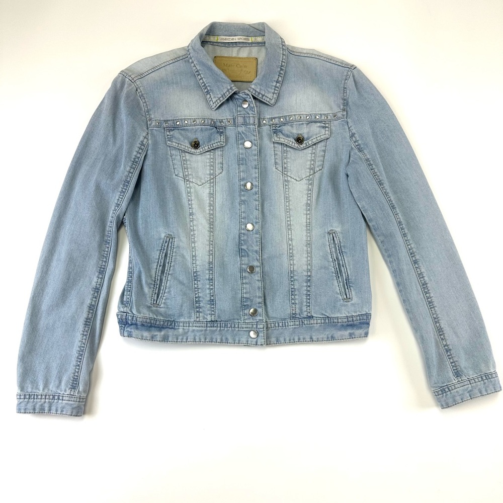 Marc Cain Rivet Denim Jacket Womens Size 6 Light Wash Designer Jean Chic Casual